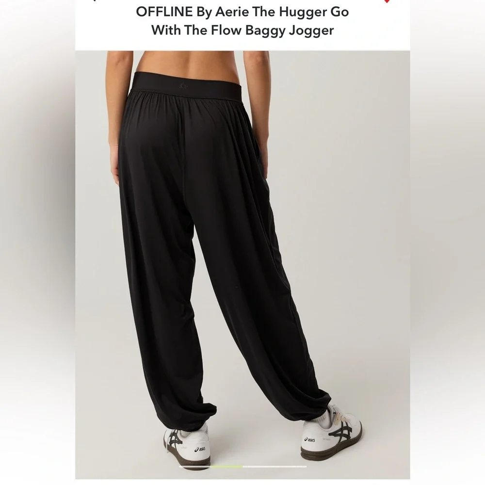 NWT OFFLINE by aerie “The Hugger” Go with the Flow baggy jogger size S, black. - Picture 3 of 7
